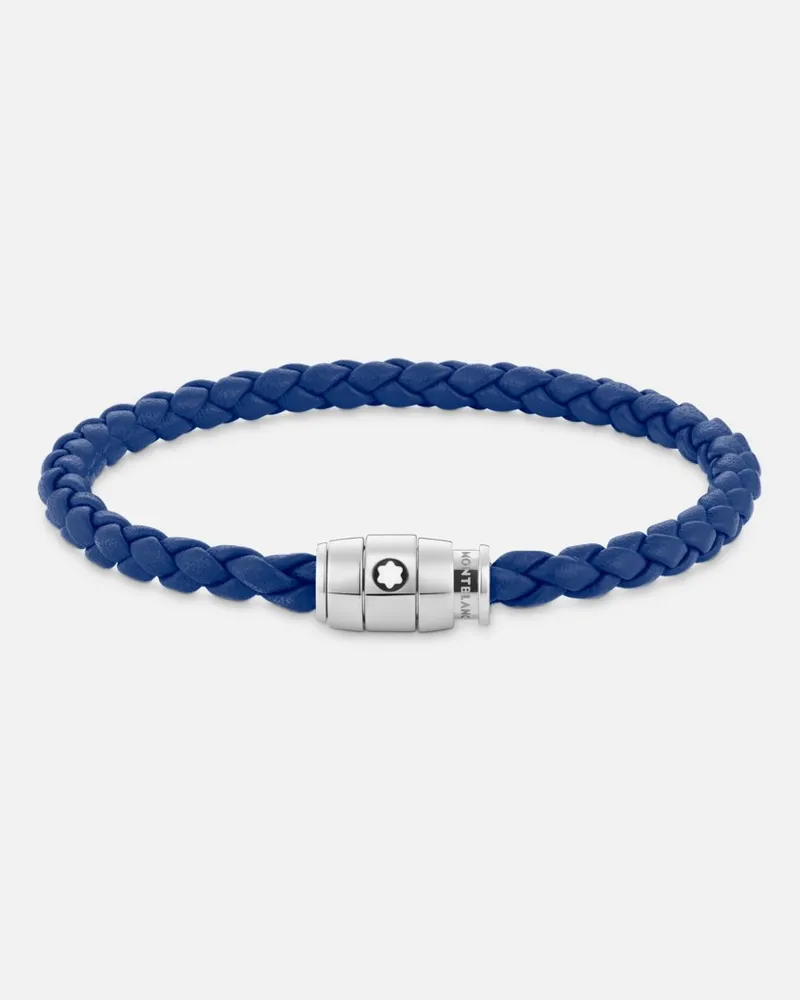 Montblanc Armband Aus Stahl Mit 3-ringe-verschluss Und Blauem Leder - Armbänder - Blau Blau