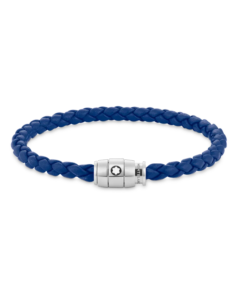 Montblanc Armband aus Stahl mit 3-Ringe-Verschluss und blauem Leder - Blau - MB130900 - Armbänder Blau