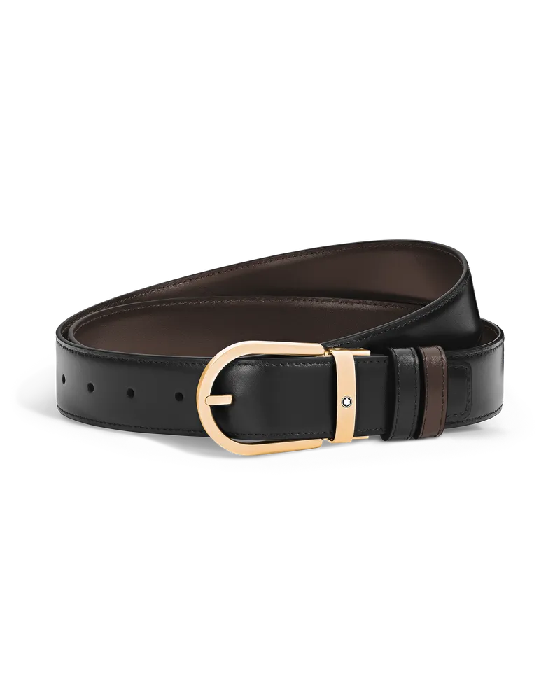 Montblanc Wendbarer Gürtel mit hufeisenförmiger Schließe 35 mm aus Meisterstück Leder - Schwarz/Ebenholz - Leder - MB223437 - Gürtel Schwarz