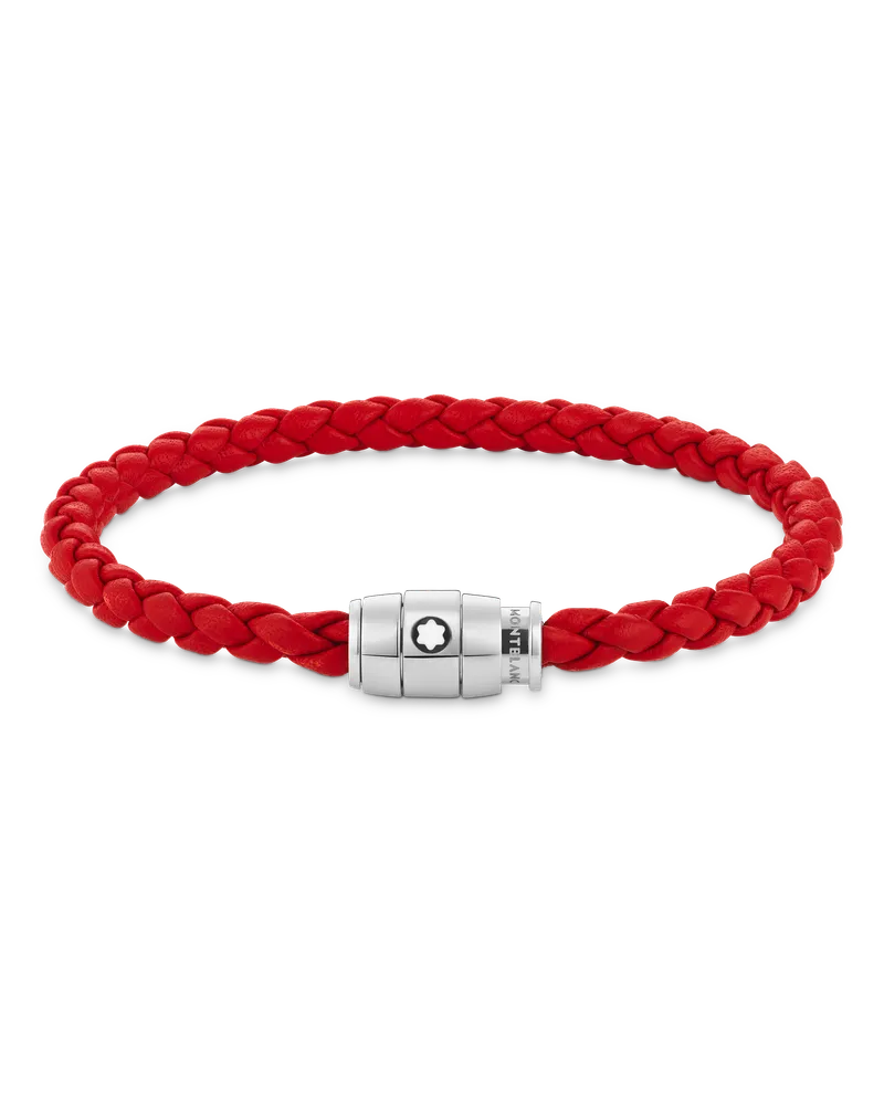 Montblanc Armband aus Stahl mit 3-Ringe-Verschluss und rotem Leder - Red - Edelstahl - MB130903 - Armbänder Red