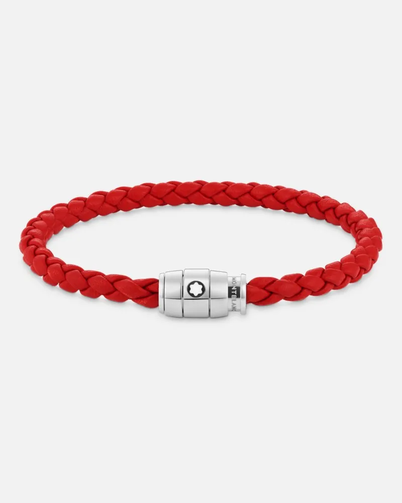 Montblanc Armband Aus Stahl Mit 3-ringe-verschluss Und Rotem Leder - Armbänder - Rot Rot