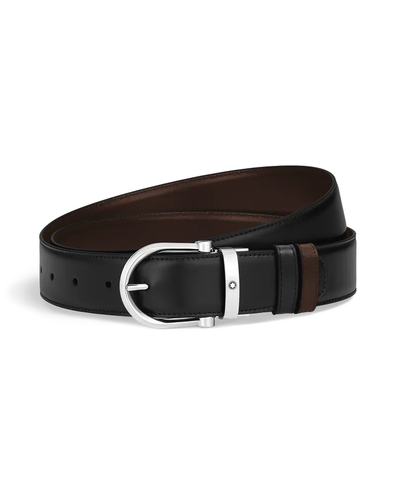 Montblanc Wendbarer Gürtel mit hufeisenförmiger Schließe 35 mm aus Meisterstück Leder - Schwarz/Ebenholz - Leder - MB223966 - Gürtel Schwarz