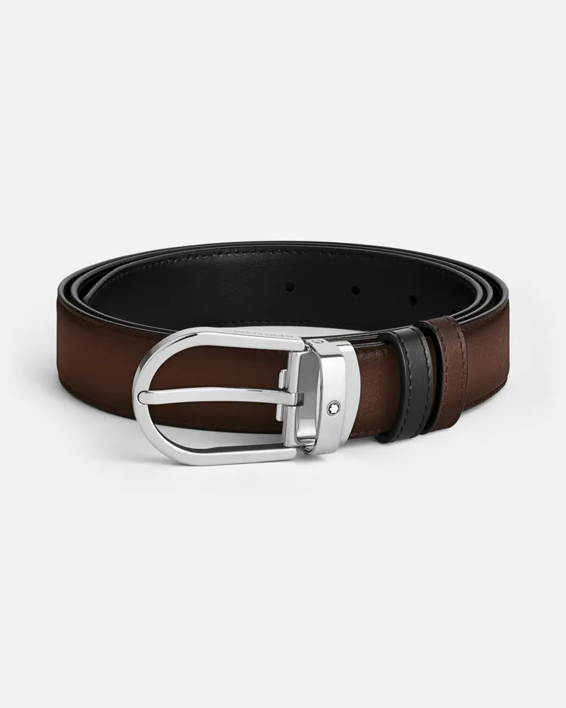 Montblanc Wendegürtel Aus Leder In Braun/schwarz Mit Hufeisenförmiger Schließe, 30 Mm - Gürtel 