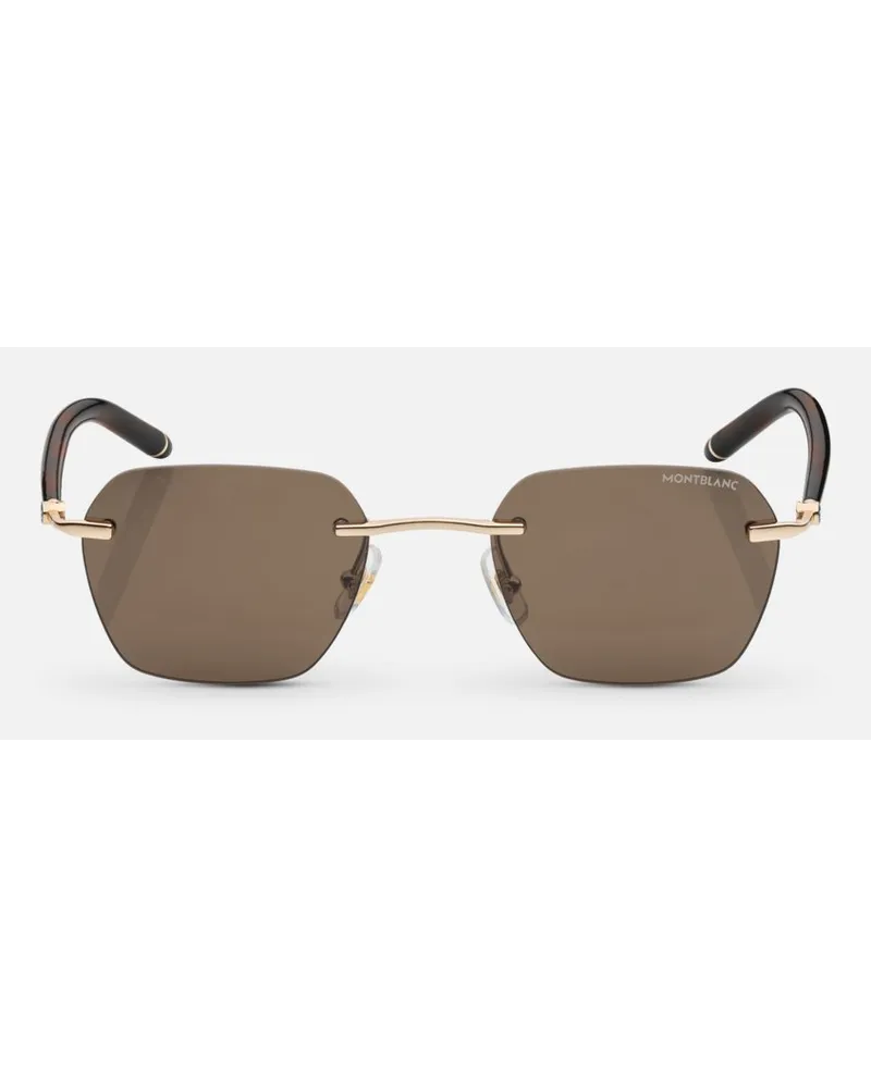 Montblanc Eckige Sonnenbrille Mit Goldfarbener Metallfassung 