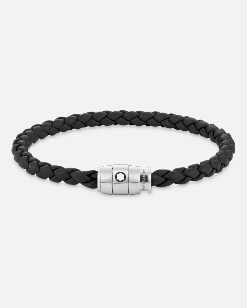 Montblanc Armband Aus Edelstahl Mit 3-ringe-verschluss Und Schwarzem Leder - Armbänder - Schwarz Schwarz