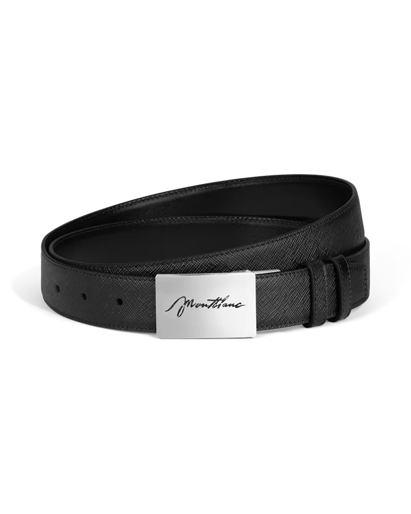 Montblanc mm-Wendegürtel aus Sartorial Leder mit rechteckiger Schildschließe - Schwarz - MB222227 - Gürtel Schwarz