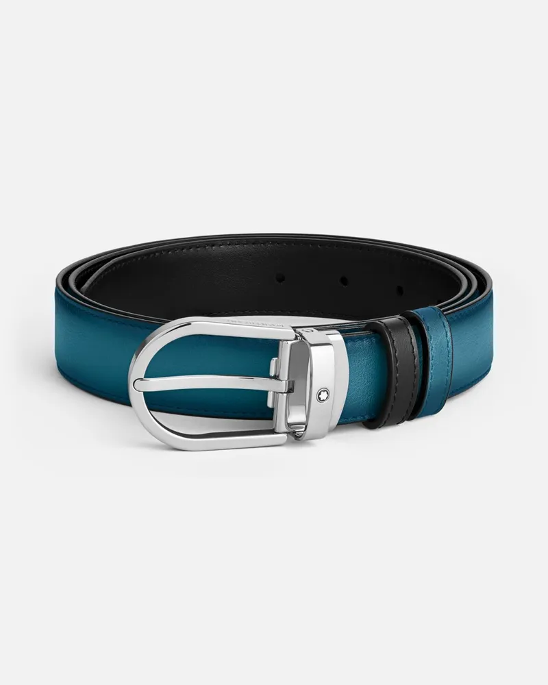 Montblanc Wendegürtel Aus Leder In Rauchblau/schwarz Mit Hufeisenförmiger Schließe, 30 Mm - Gürtel 