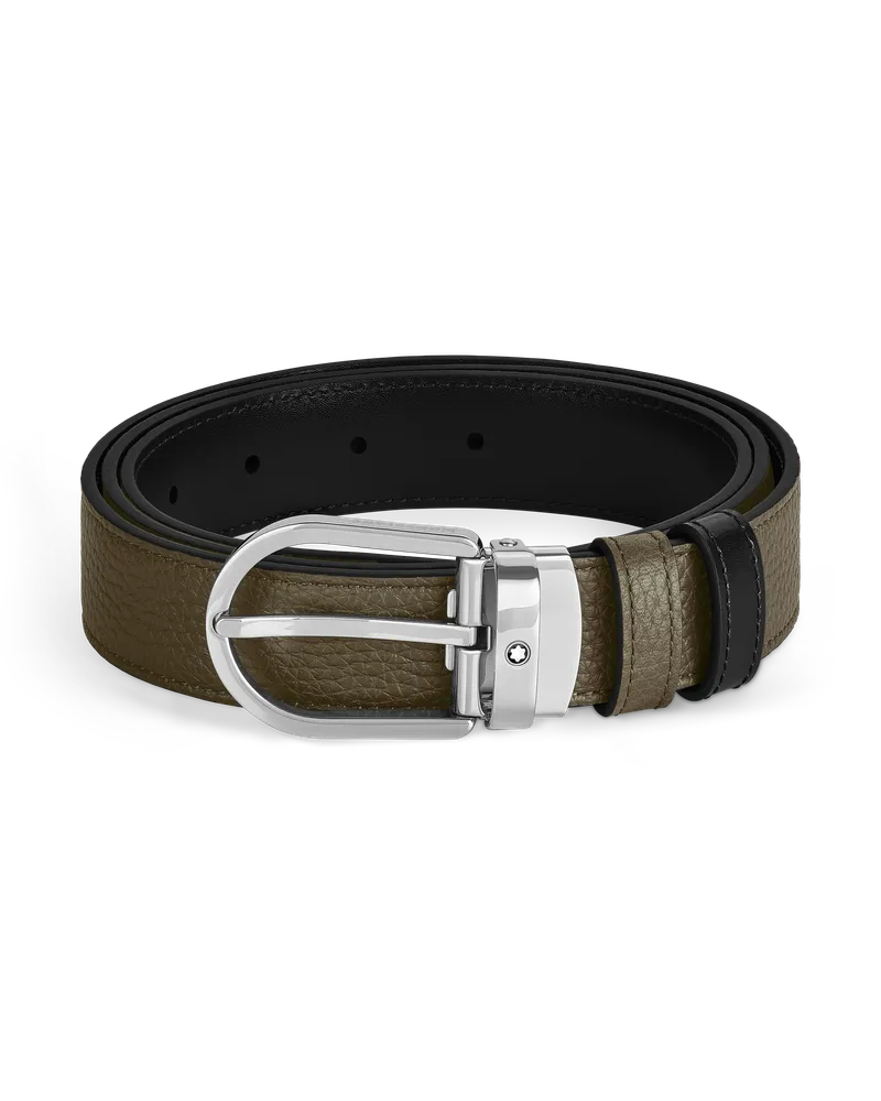 Montblanc Wendegürtel aus Leder in Khaki/Schwarz mit hufeisenförmiger Schließe, 30 mm - MB198449 - Gürtel 