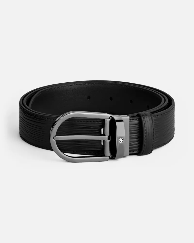 Montblanc Gürtel Aus Leder In Schwarz Mit Hufeisenförmiger Schließe, 35 Mm - Gürtel - Schwarz Schwarz