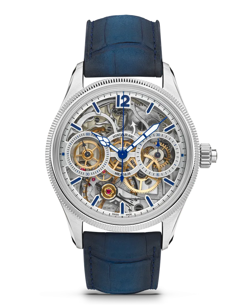Montblanc Montblanc 1858 The Unveiled Secret Minerva Monopusher Chronograph Limited Edition - 58 Exemplare - Blau / Silberfarben - STAHL, GRAUGOLD Blau