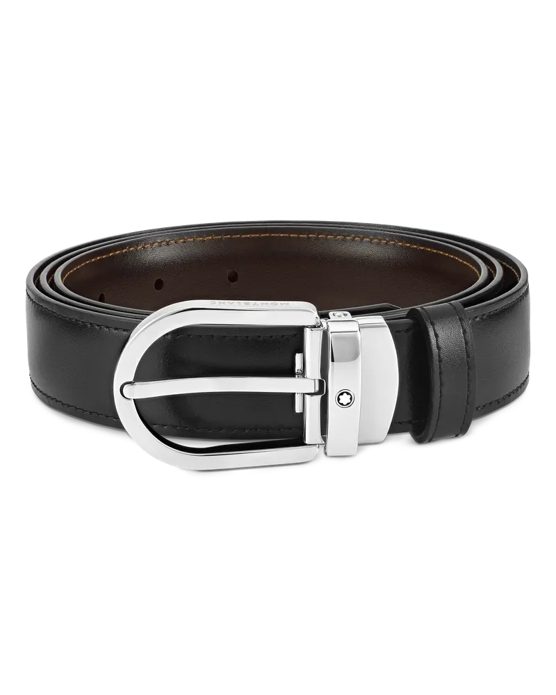 Montblanc Gürtel aus wendbarem Leder in Schwarz/Braun mit hufeisenförmiger Schließe, 30 mm - Schwarz | Braun - Leder - MB128135 - Gürtel Schwarz