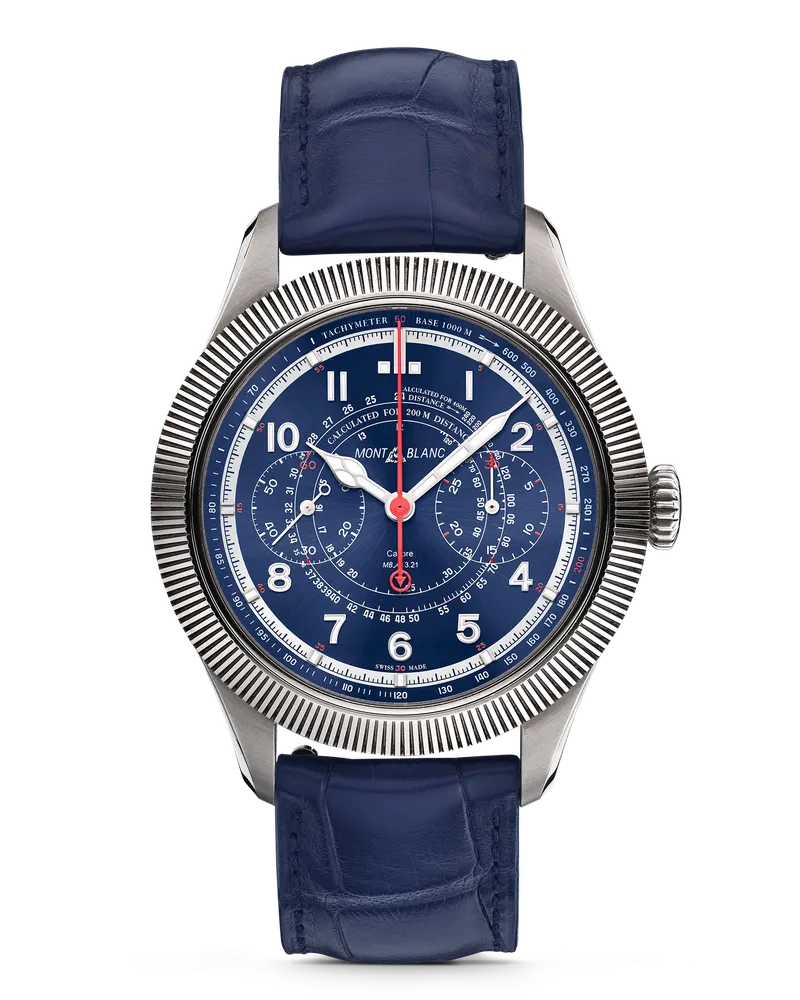 Montblanc Montblanc 1858 The Unveiled Timekeeper Minerva Limited Edition - 100 Exemplare - Blue Jean - 750er Weißgold, Edelstahl - MB130987 - Uhr Blue