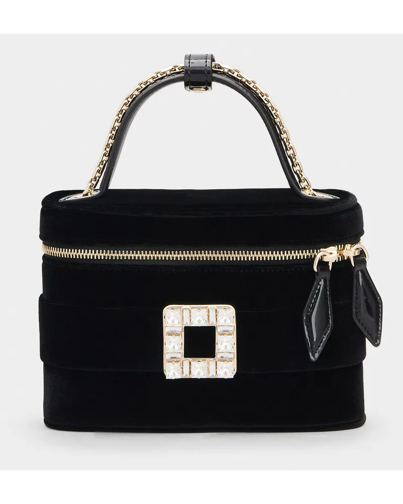 Roger Vivier Mikro Tasche  Vanity mit Strass Schnalle aus Samt Schwarz