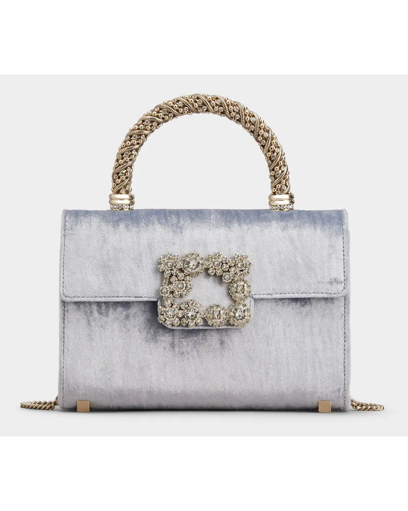 Roger Vivier Clutch Mini aus Samt mit Flower Strass Jewel-Schnalle Hellblau