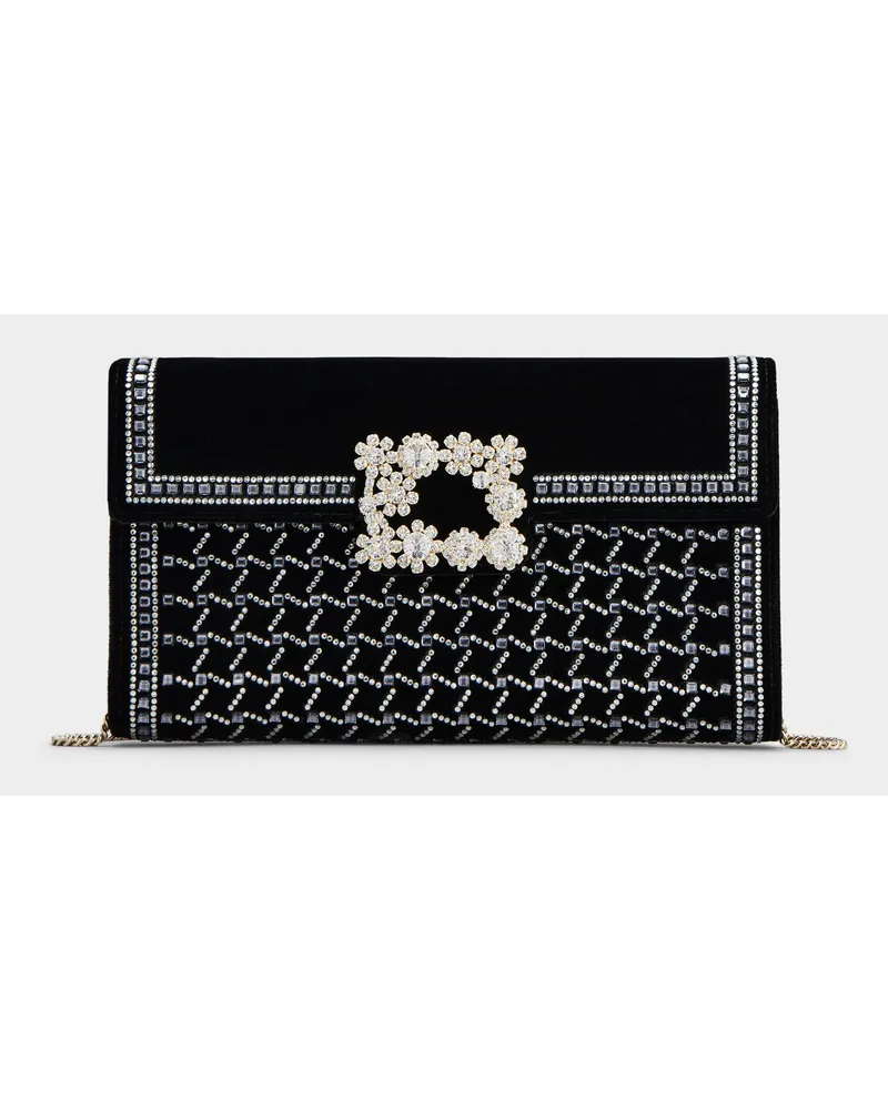 Roger Vivier Clutch Hotfix Vichy ais Samt mit Flower Strass-Schnalle Schwarz