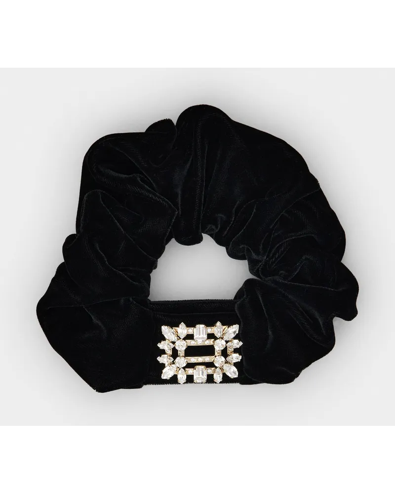 Roger Vivier Elastisches Haarband Scrunchie aus Samt mit Broche-Vivier-Schnalle Schwarz