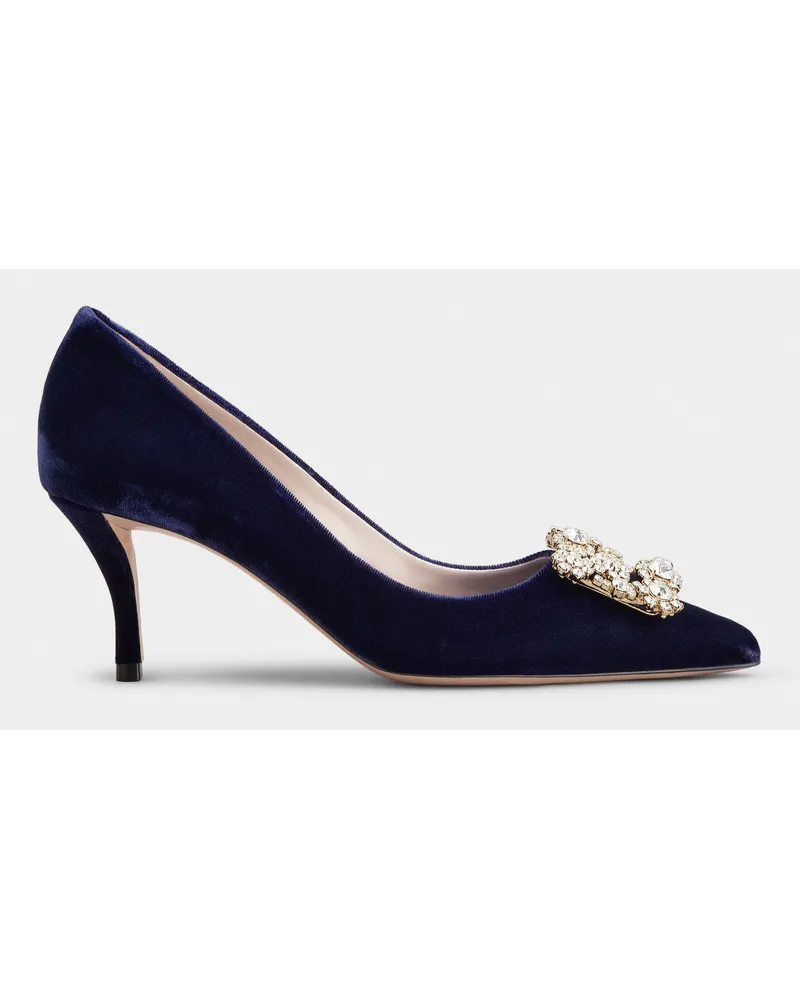 Roger Vivier Pumps aus Samt mit Flower-Strass-Schnalle Blau
