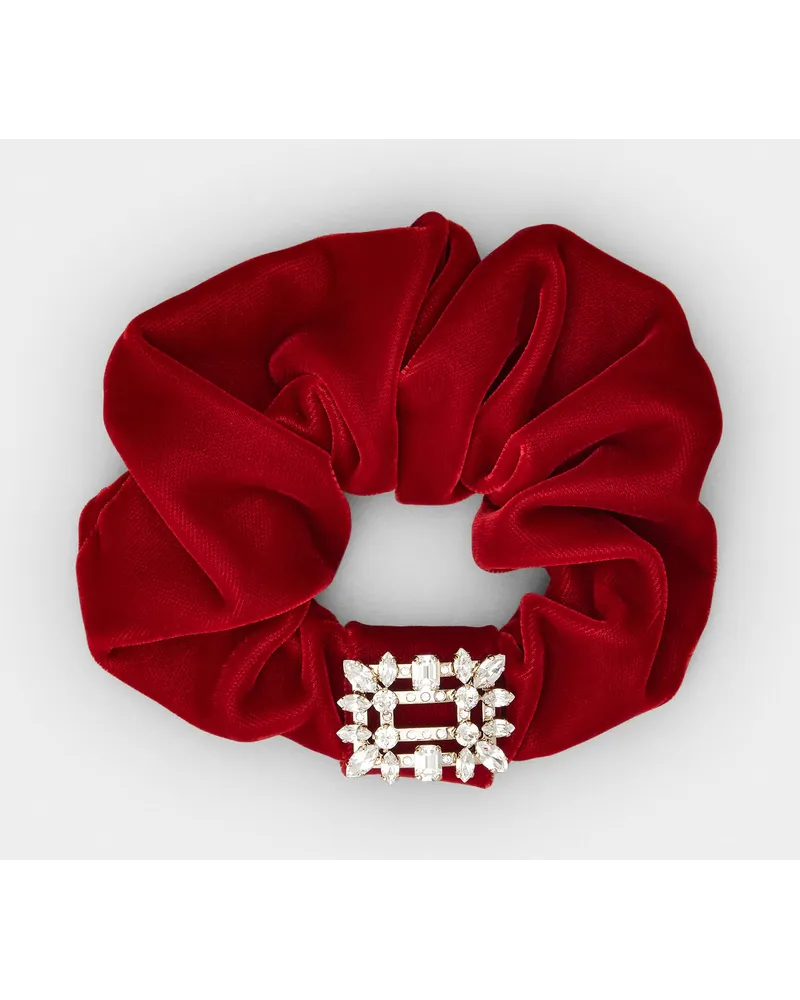 Roger Vivier Elastisches Haarband Scrunchie aus Samt mit Broche-Vivier-Schnalle Rot