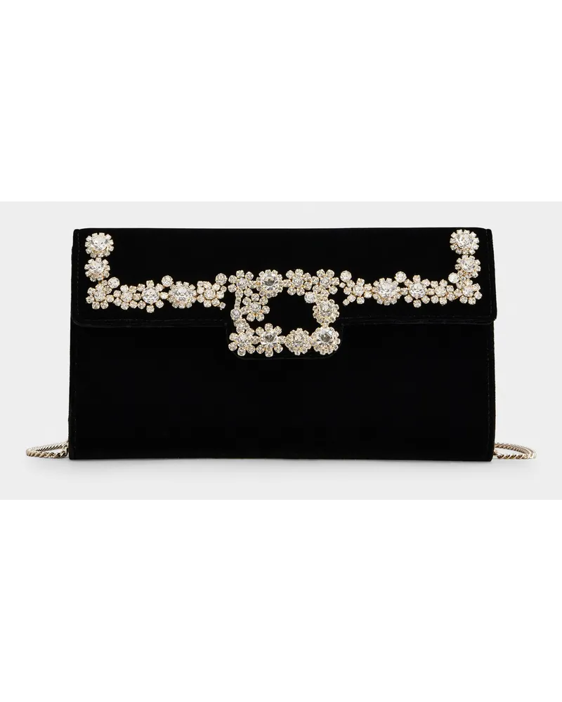 Roger Vivier Clutch Crown aus Samt mit Flower-Strass-Schnalle Schwarz