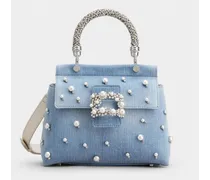 Tasche Mini Viv' Cabas Jewel aus Denim mit Flower-Strass-Pearl-Schnalle