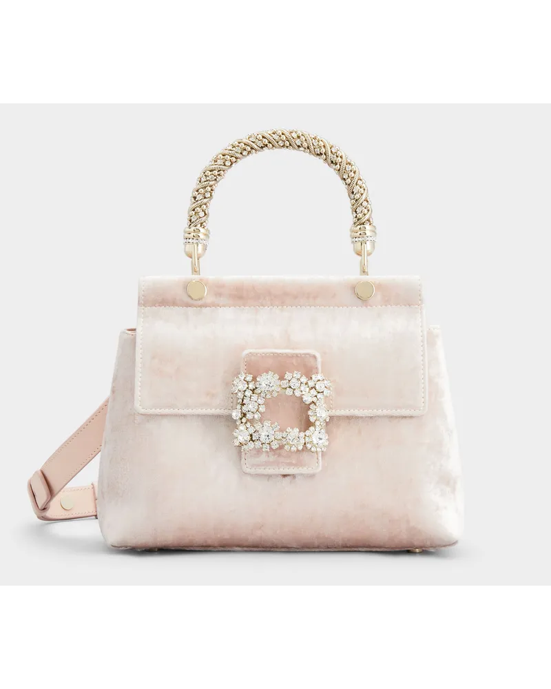 Roger Vivier Mini Tasche Viv' Cabas mit Flower Strass Jewel Schnalle aus Samt Rosa