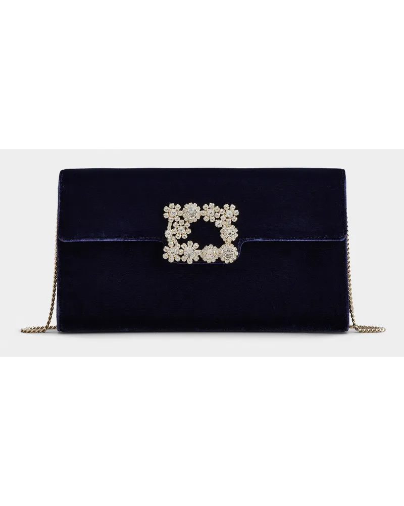 Roger Vivier Clutch aus Samt mit Flower Strass-Schnalle Blau