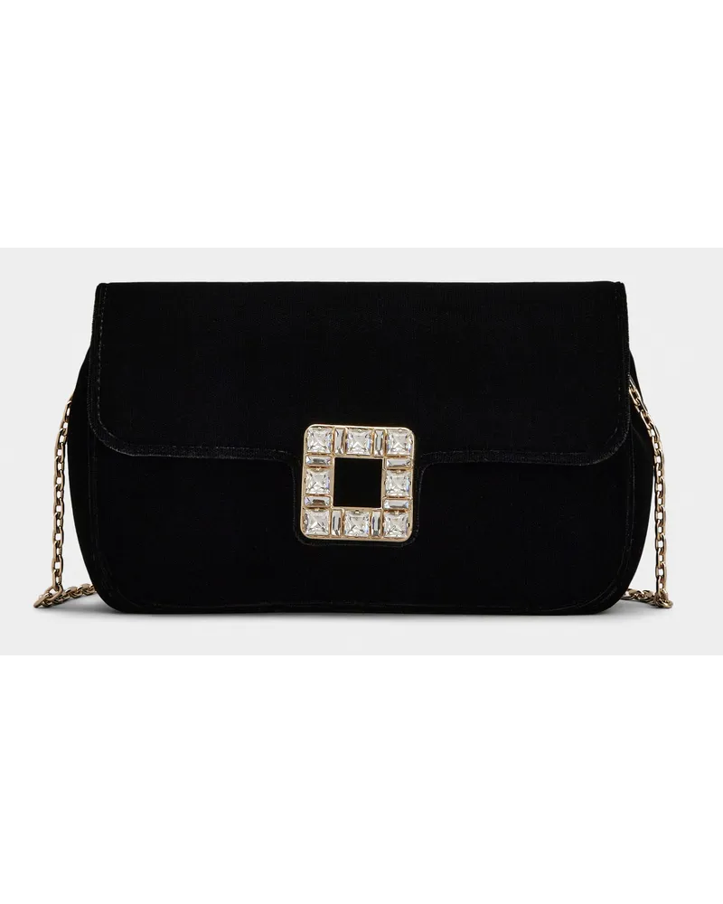 Roger Vivier Clutch Jeu de Fille aus Samt mit Strass-Schnalle Schwarz