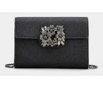 Clutch Mini Drapé aus Glitter-Stoff mit Bouquet-Strass-Dark-Schnalle