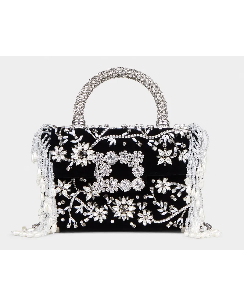 Roger Vivier Clutch Ramage Jewel mit Flower Strass-Schnalle Mini aus Samt Schwarz