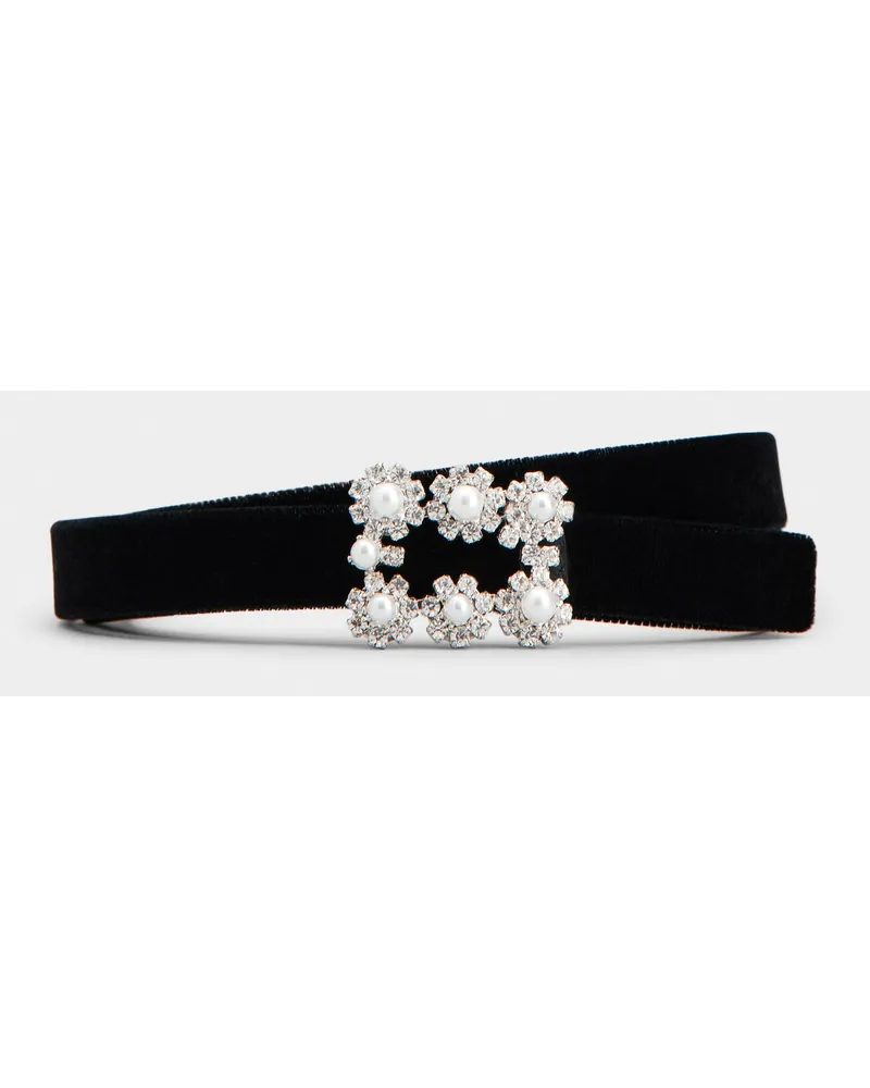 Roger Vivier Gürtel aus Samt mit Flower-Strass-Pearl-Schnalle Schwarz