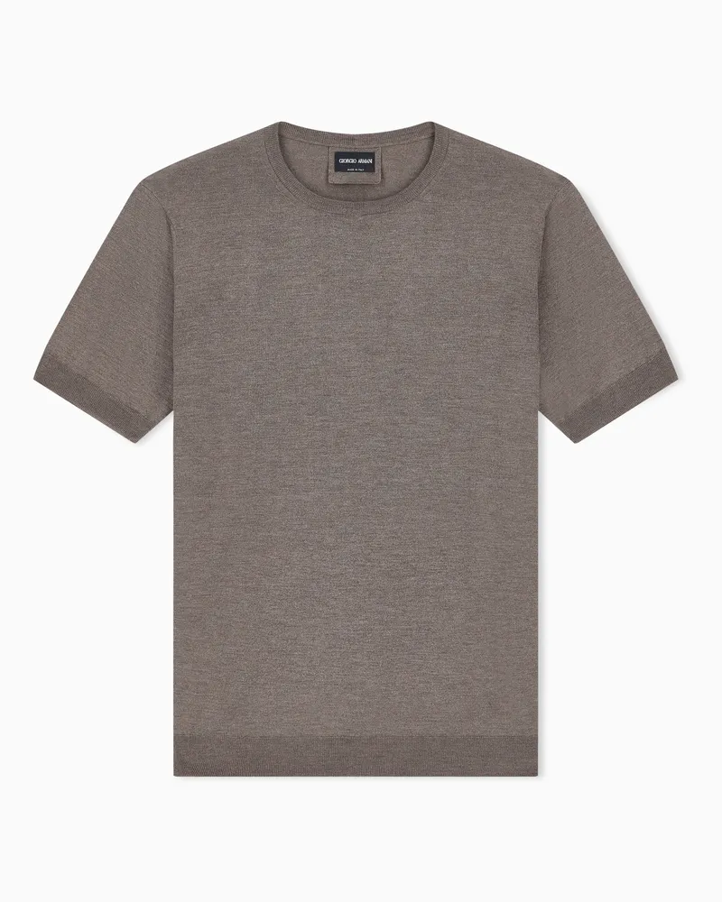 Giorgio Armani Kurzarmpullover im Glattstrick aus Seide und Baumwolle Braun