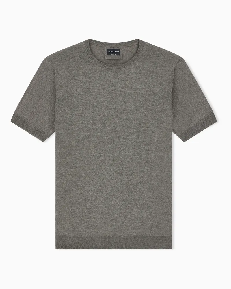 Giorgio Armani Kurzarmpullover im Glattstrick aus Seide und Baumwolle Braun