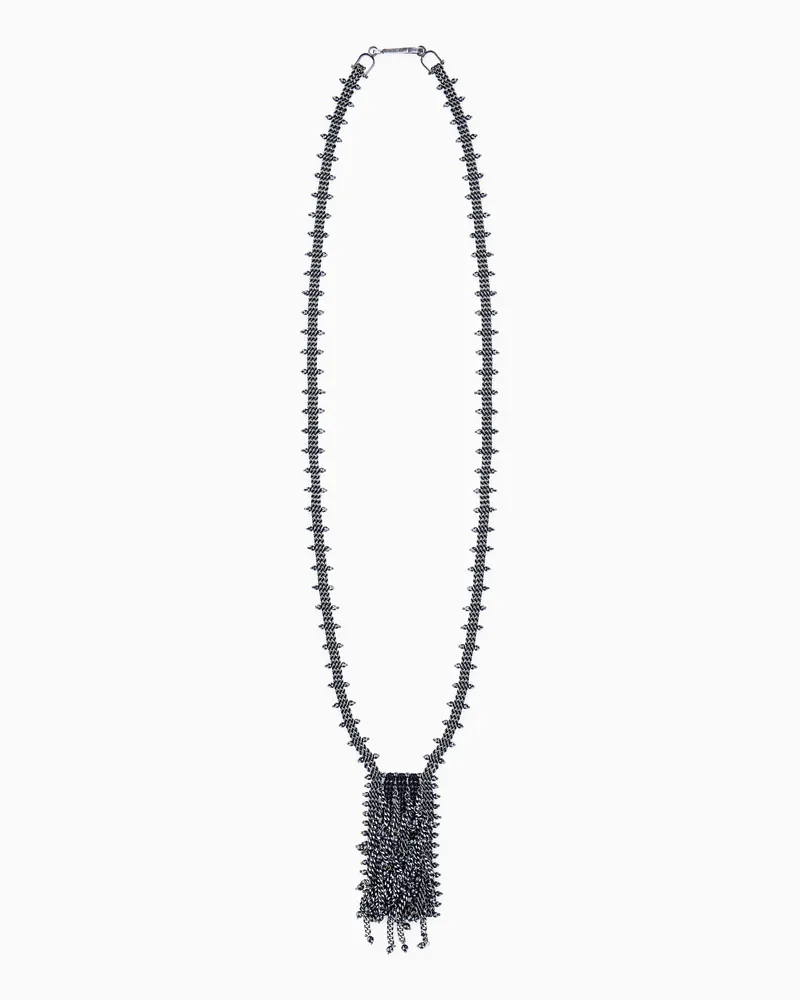 Giorgio Armani Halskette mit Perlen und einer Quaste aus verwobenen Ketten Grau