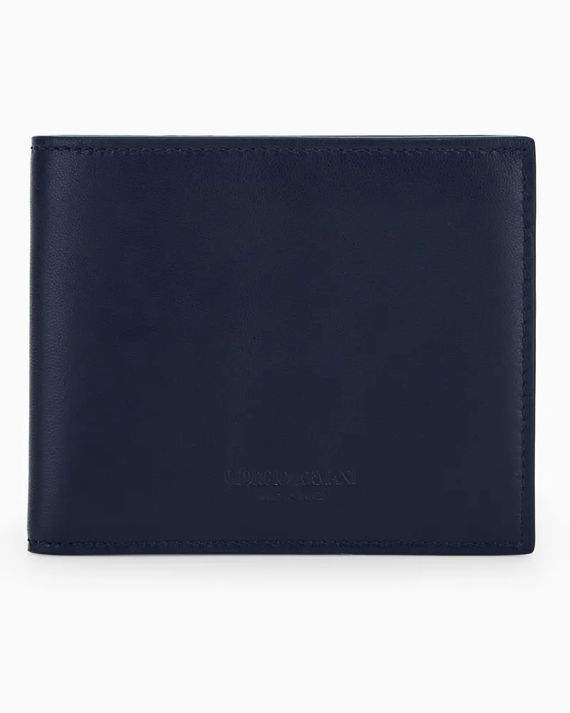 Giorgio Armani Bifold-Brieftasche Nappaleder mit Kartenfächern und Logo Blau