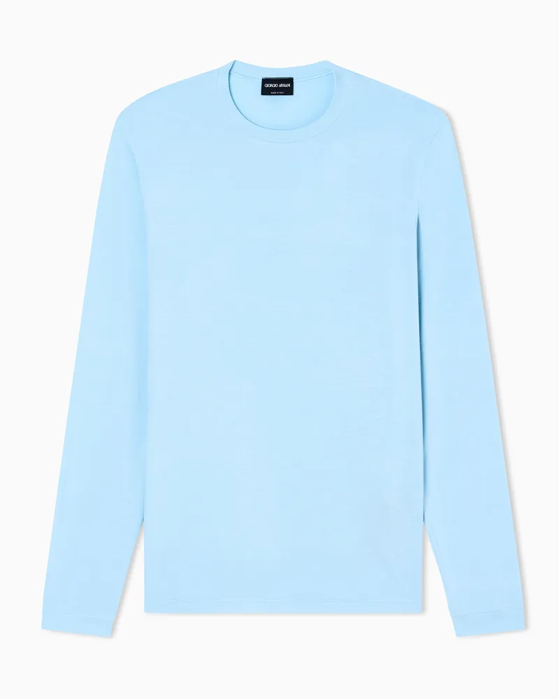 Giorgio Armani ASV Pullover mit Rundhalsausschnitt und langen Ärmeln aus Viskosejersey mit Stretchanteil Hellblau