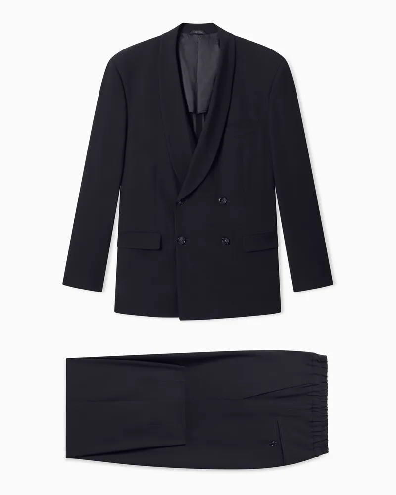 Giorgio Armani Zweireihiger Anzug aus Schurwollkrepp mit Schalkragen Marineblau