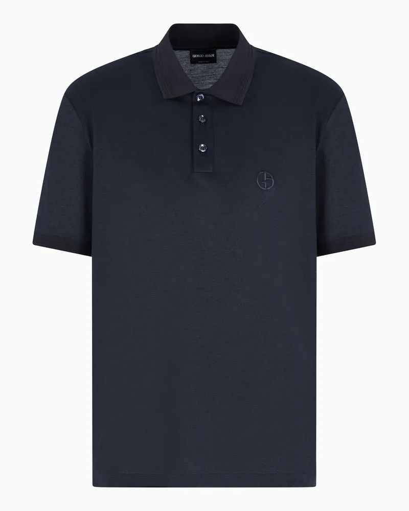 Giorgio Armani Poloshirt mit kurzen Ärmeln aus Seide, Leinen und Baumwolle Marineblau