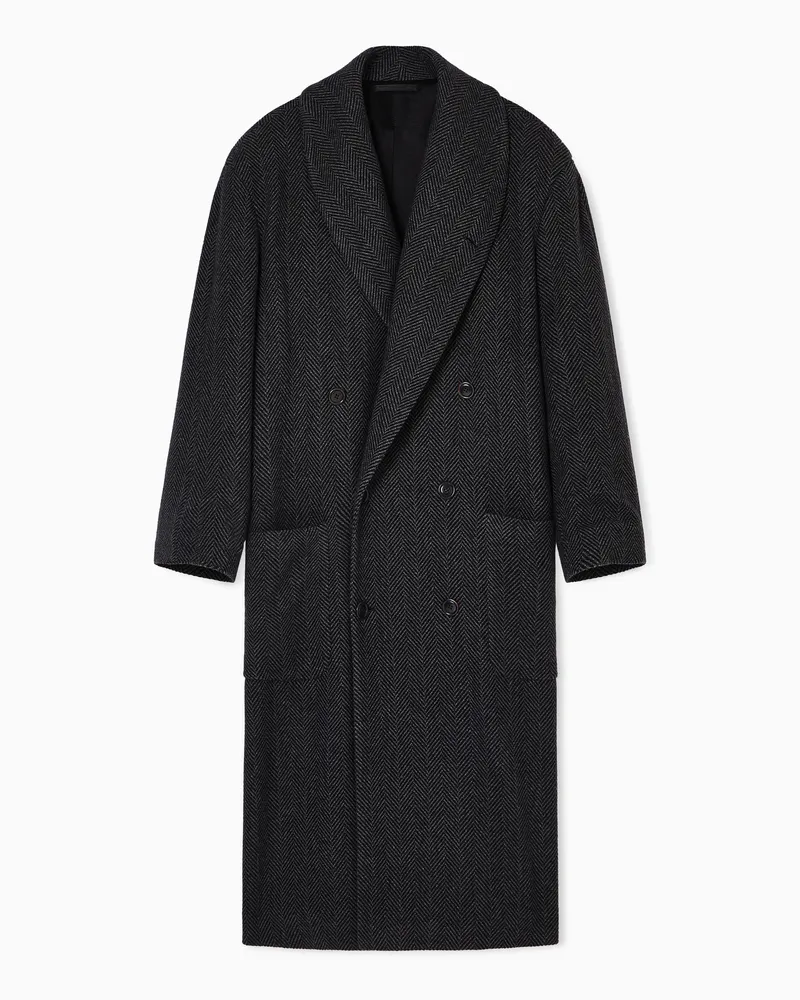 Giorgio Armani Mantel aus Kaschmir-Stoff mit Fischgrat-Muster Zweifarbig