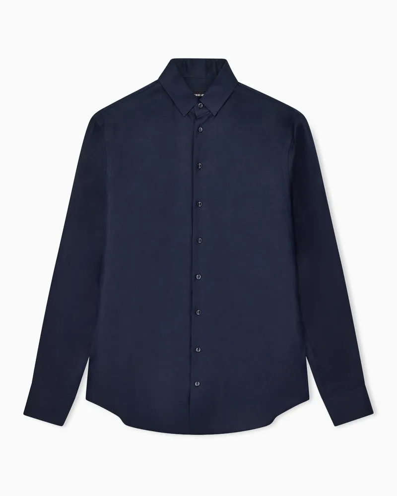 Giorgio Armani Regular Fit Hemd aus Leinen Marineblau