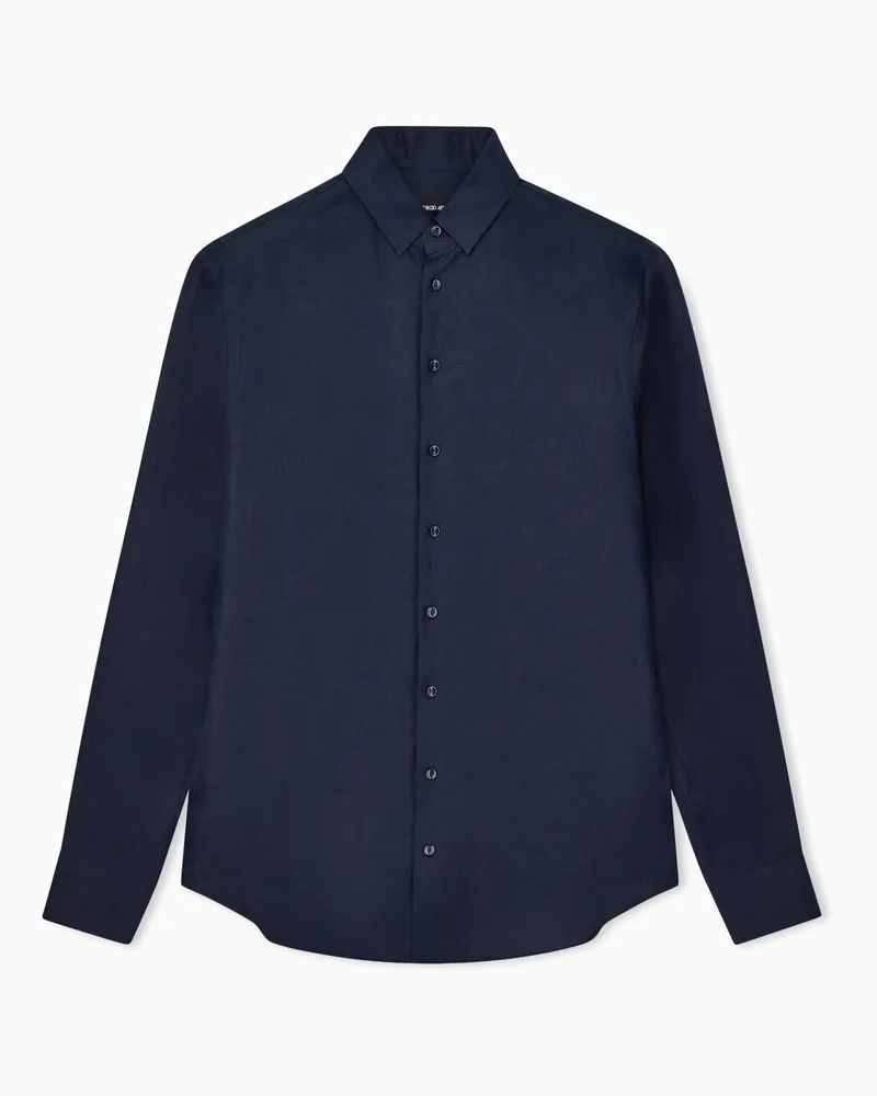 Giorgio Armani Regular Fit Hemd aus Leinen Marineblau