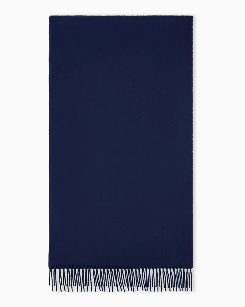 Giorgio Armani Stola aus Wolle mit glatter Textur und Fransen Marineblau