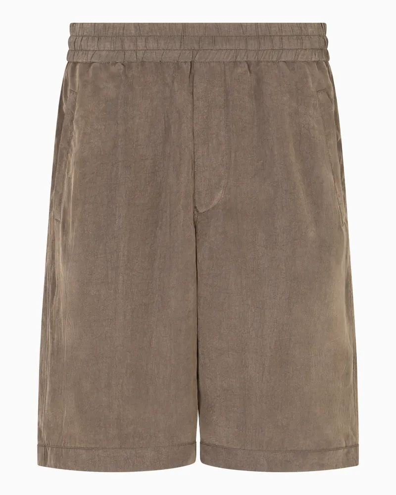 Giorgio Armani Bermudashorts aus verwaschenem Lyocell-Canvas Braun
