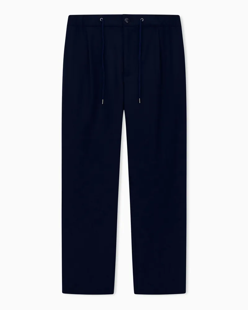 Giorgio Armani Hose der Kaschmir-Kollektion mit Bundfalten und Kordelzug Marineblau