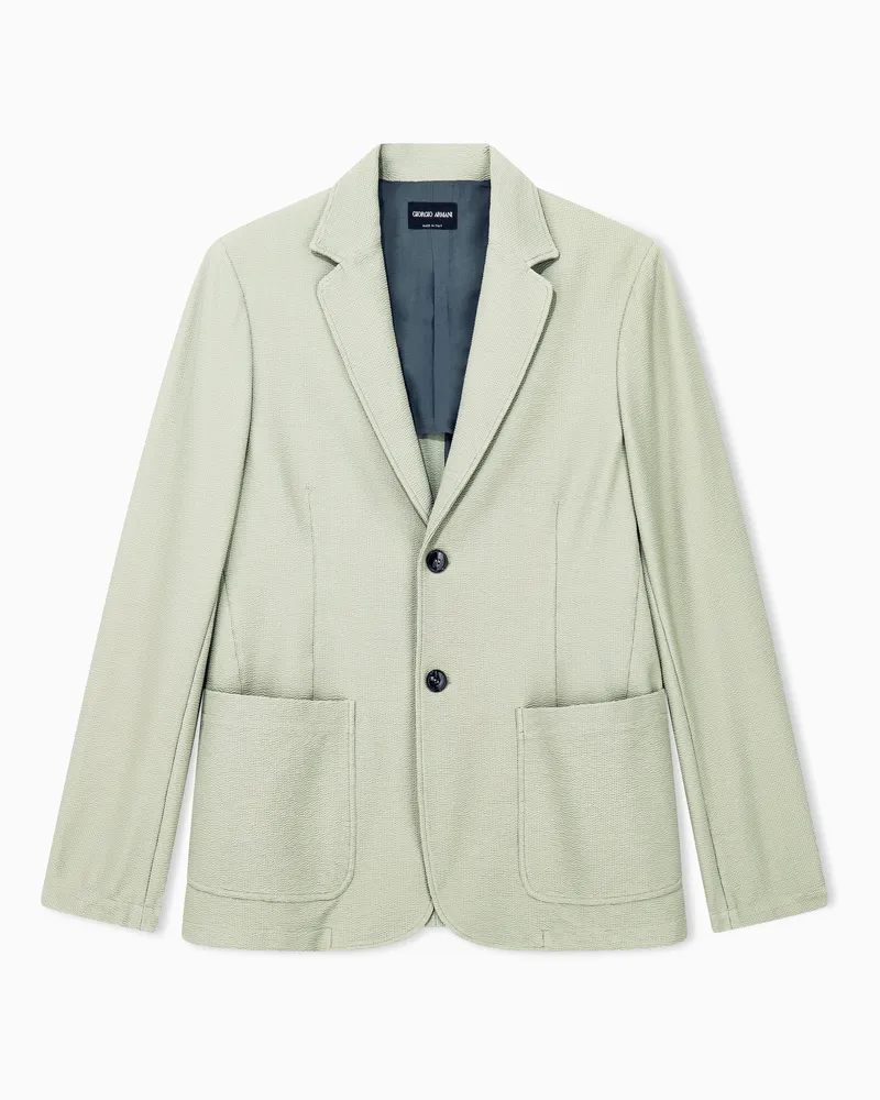 Giorgio Armani Blazer Regularpassform Seersucker mit aufgesetzten Taschen Grün