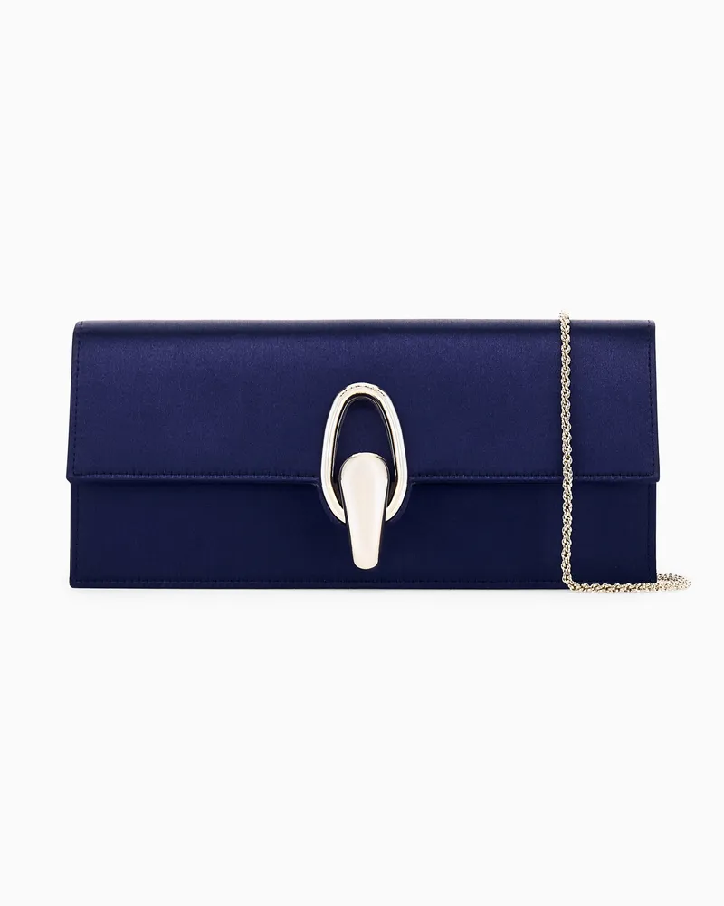 Giorgio Armani Clutch aus Satin mit Metallverschluss und Kettenriemen Marineblau