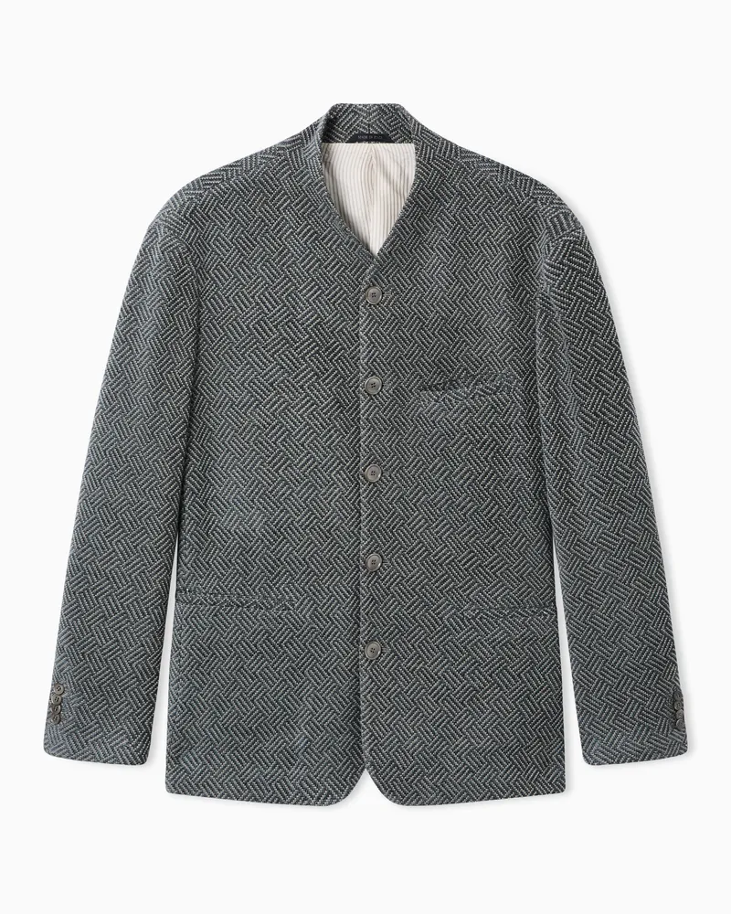 Giorgio Armani Blazer aus Chenille mit geometrischem Muster und Stehkragen Grau