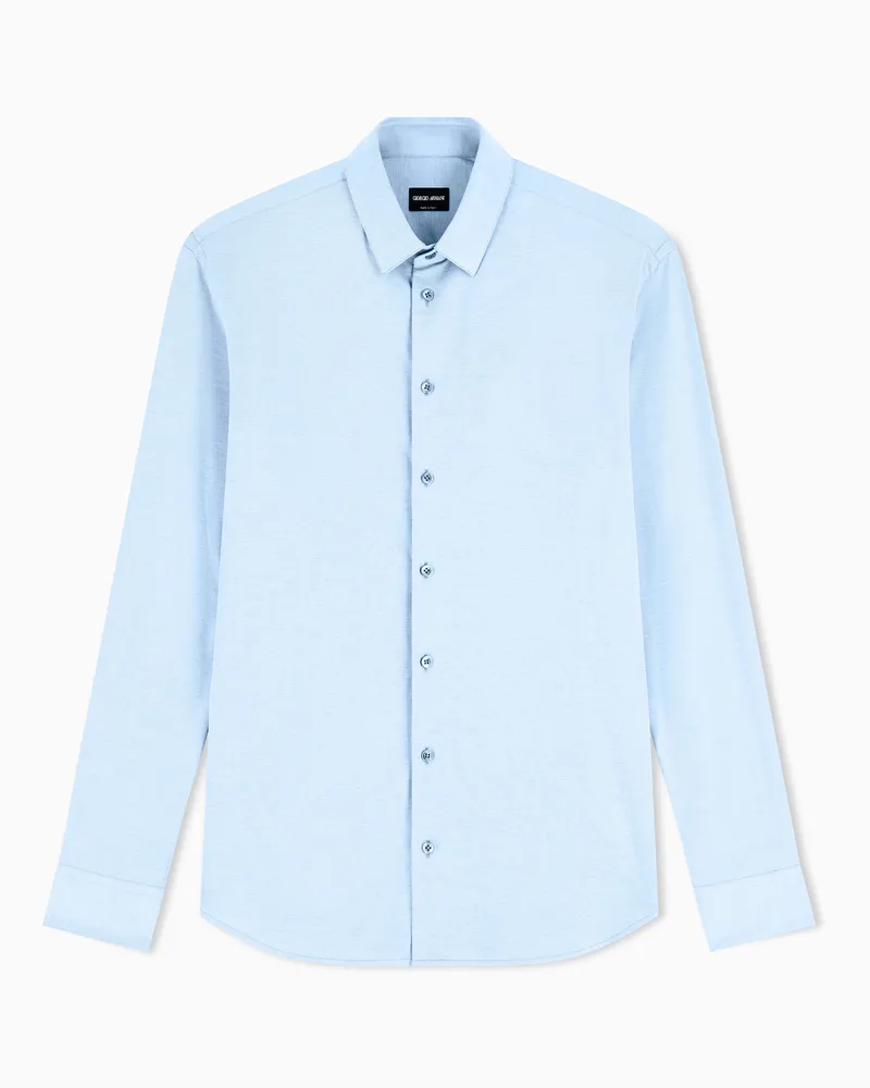 Giorgio Armani Slim-Fit-Hemd aus einer Jersey-Baumwoll-Mischung mit Melange-Effekt Hellblau