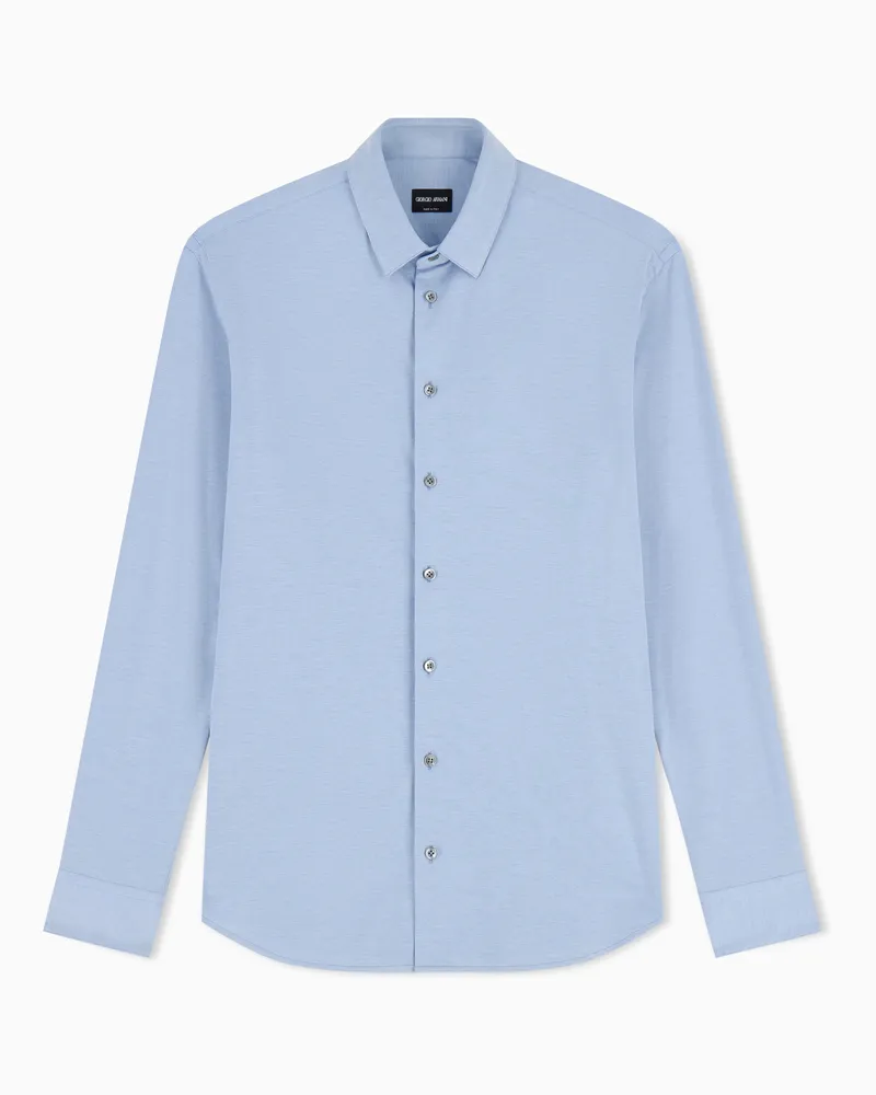 Giorgio Armani Slim-Fit-Hemd aus einer Jersey-Baumwoll-Mischung mit Melange-Effekt Hellblau