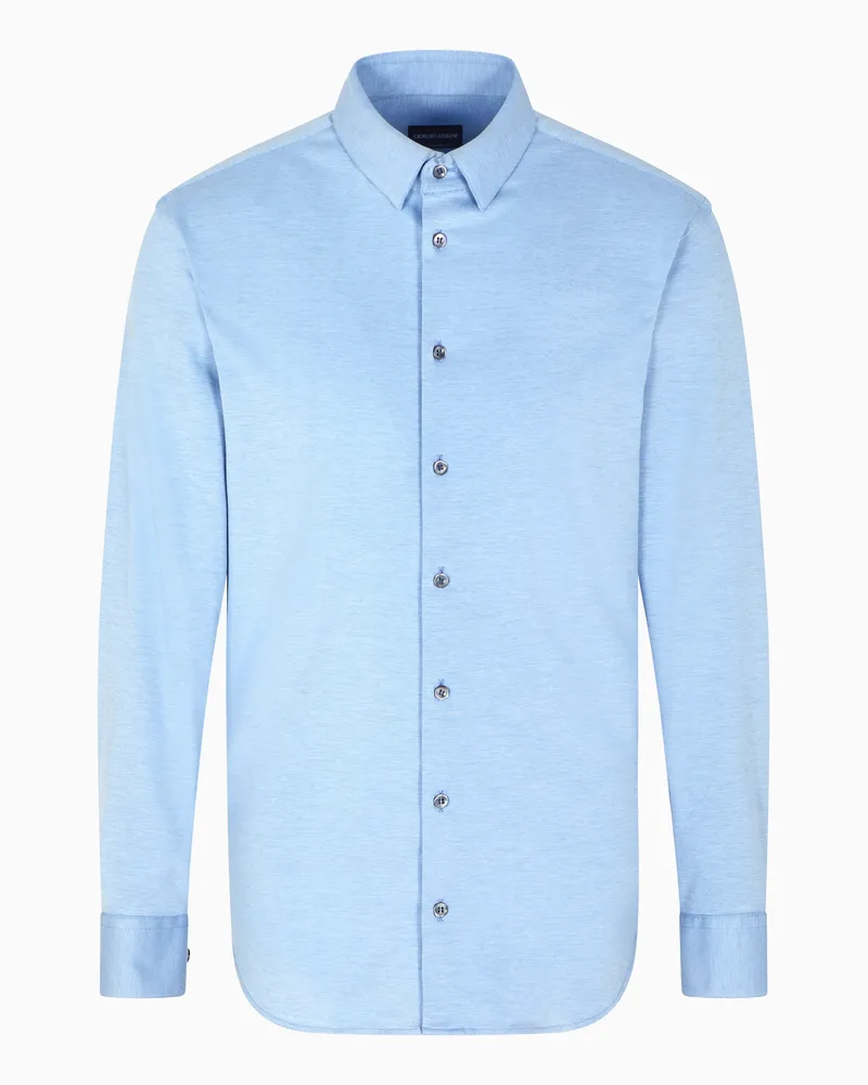 Giorgio Armani Slim-Fit-Hemd aus einer Jersey-Baumwoll-Mischung mit Melange-Effekt Hellblau
