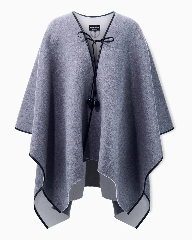 Giorgio Armani Poncho aus Wolle und Kaschmir mit Lederbesatz Grau